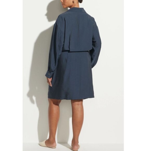 Vince Shaped-Collar Long Sleeve Wrap Dress, Dark Water - Picture 2 of 3